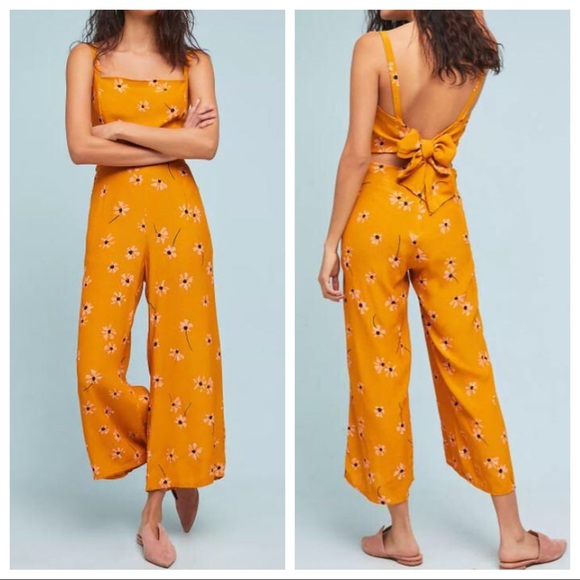 Anthropologie Pants - Anthro Faithfull the Brand Playa Mustard Yellow Floral Tie Back Jumpsuit